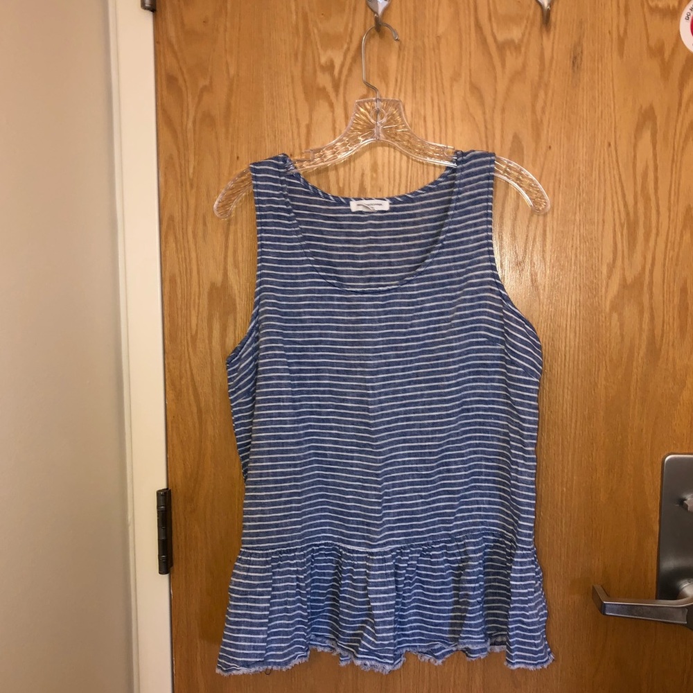 Striped White and Blue Linen Tank Top
